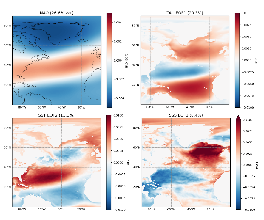 North Atlantic spatial patterns used as predictors in the AMOC model
