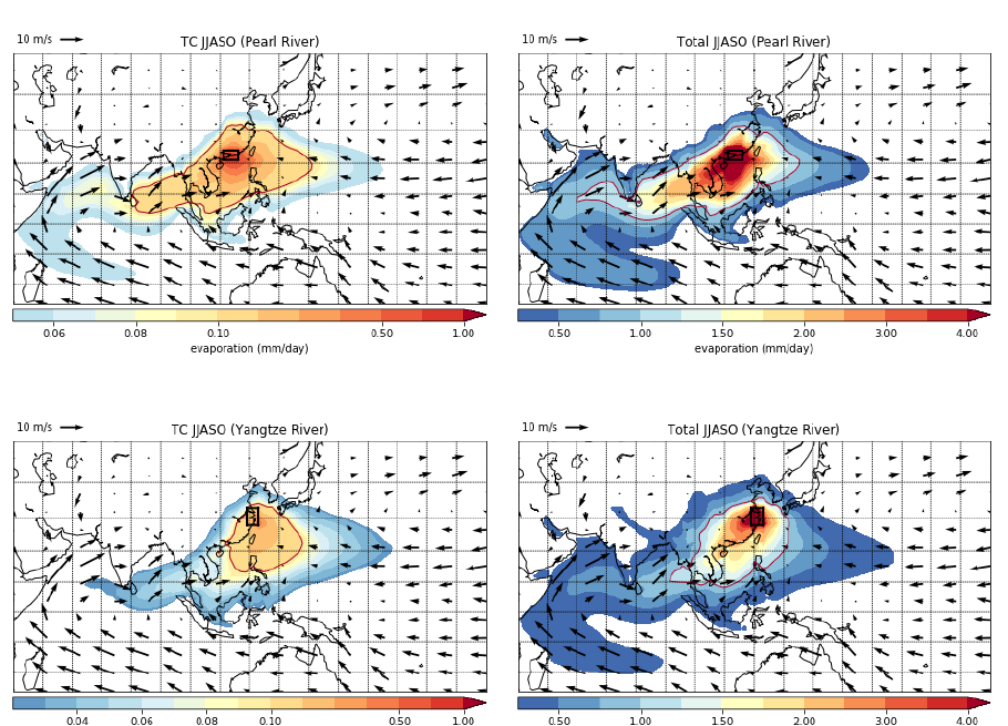 Maps of tracked moisture sources for tropical cyclone rainfall in East Asia